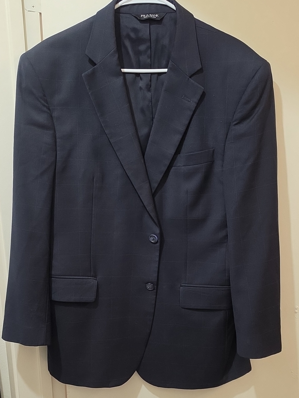 Jos A. Bank Dark Navy Windowpane Suit Jacket 41R